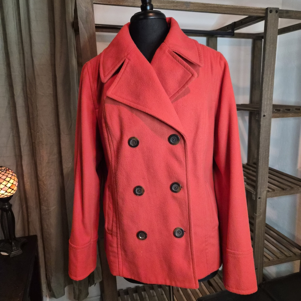 Vintage Old Navy Vibrant Scarlet Peacoat #0090